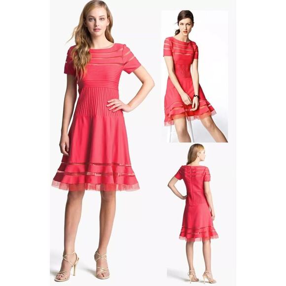 Tadashi Shoji Pin Tuck Jersey Dress Women's Size PM Petite Medium - Picture 1 of 6